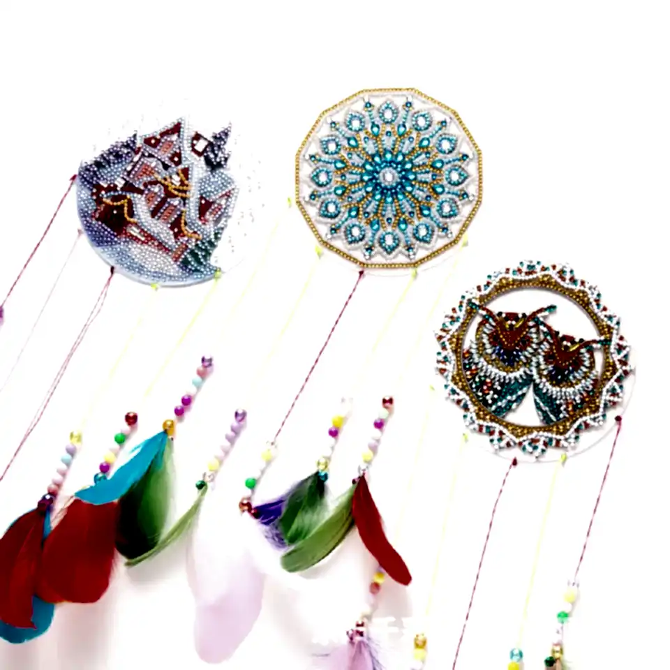 5D Drill Shek Drait Crystal Feather Peather Vogue Wind Wind Chemes Двустороннее буровое раскалование животных Акриловый материал