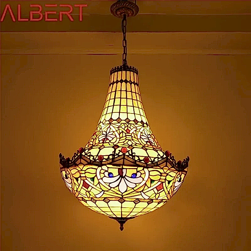 Альберт Тиффани Европейский люстр винтажный ресторан спальня кофейня бар вилла коридор Цветный стеклянный подвесной лампа